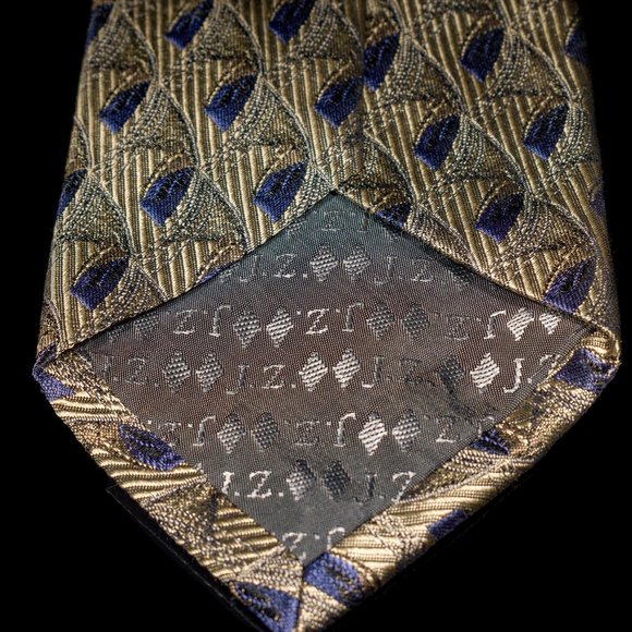 J.Z. Richards Gold Blue Geometric 100% Silk Mens Designer Tie - Picture 4 of 5
